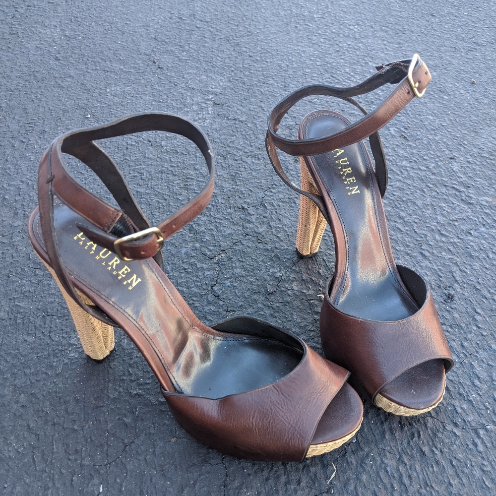 Ralph Lauren brown leather heels 9.5